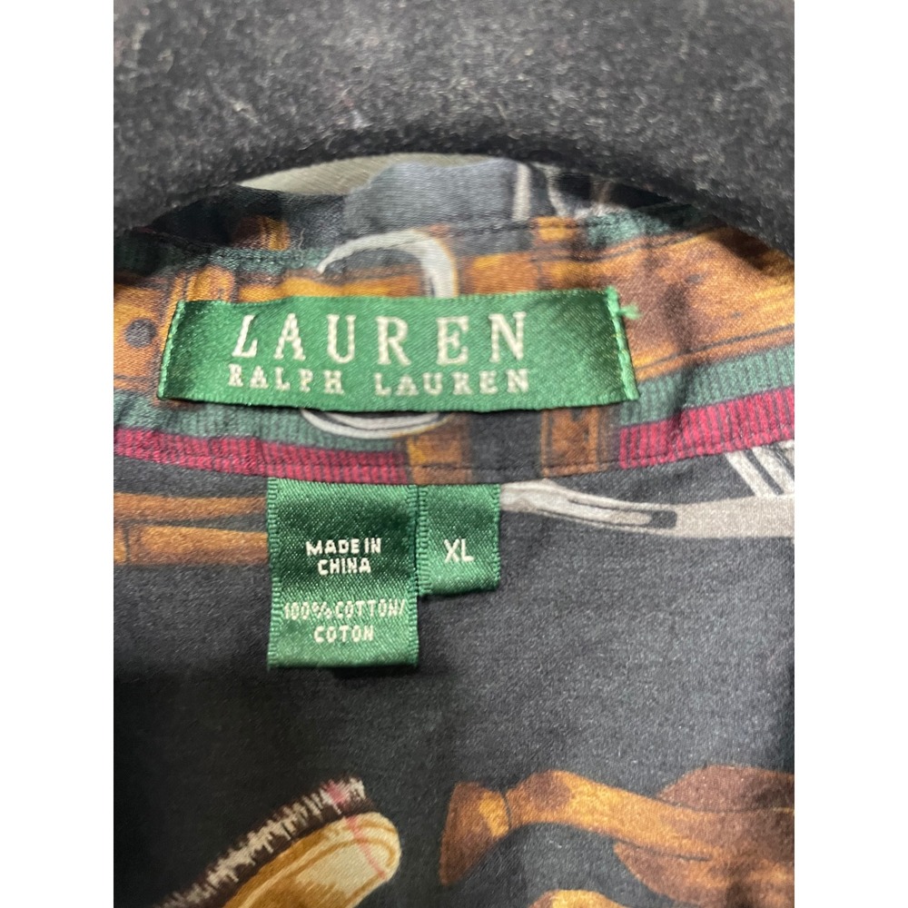 Lauren Ralph Lauren Equestrian Horse Bridle Button Up Shirt Black Old Money XL - Picture 5 of 10